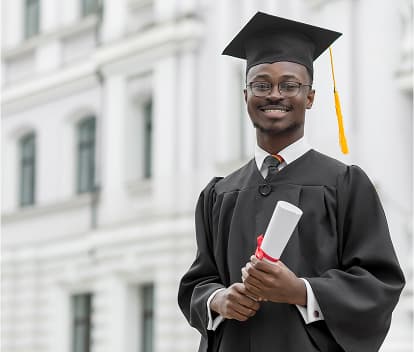medium shot smiley graduate student